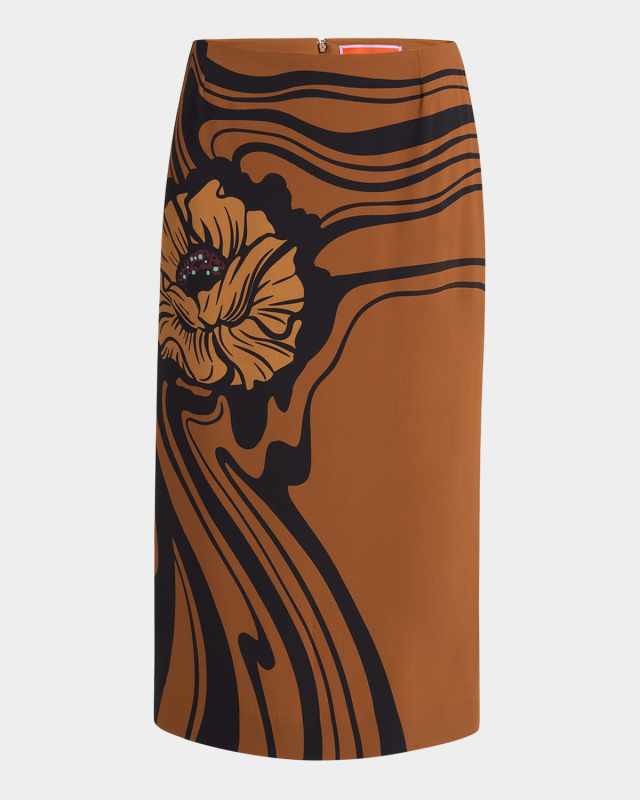 Big Blooms Placee Midi Pencil Skirt